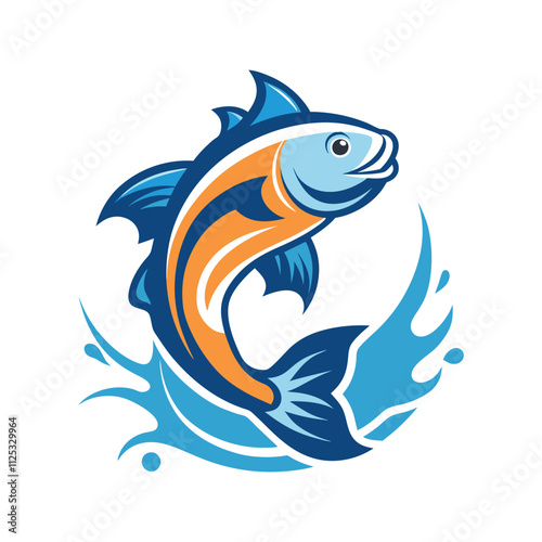 Dynamic Vector Illustration of Leaping Fish Midair in Ocean, Wildlife and Aquatic Nature Design photo