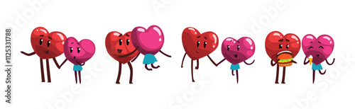 Heart Couple Character Enjoy Romantic Relationship Vector Set