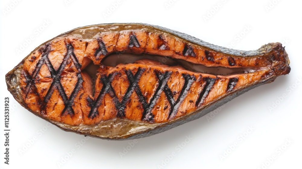 Grilled Salmon Steak Isolated On White Background Grilled Salmon Steak Isolated On White Background