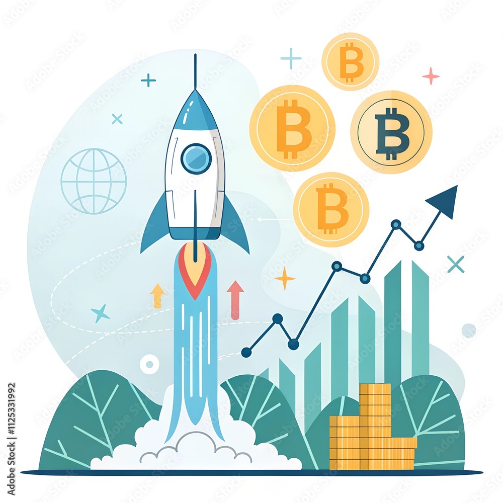Cryptocurrency rocket growth with coins Cryptocurrency rocket growth with coins