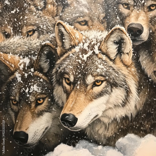 Wolves in snowy winter pack.