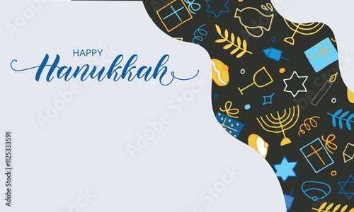 Wallpaper Mural Happy Hanukkah handwritten text. Modern brush calligraphy, hand lettering typography. Jewish holiday symbols drawing in doodle style. Vector illustration for poster, banner, greeting card Torontodigital.ca