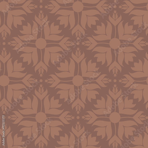 Decorative, floral seamless pattern with damask elements in soft brown (mocha mousse) color,  large scale