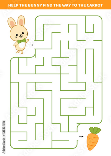 Help the bunny find the way to the carrot. Maze game for kids. Easter labyrinth. Cartoon, isolated vector illustration eps 10