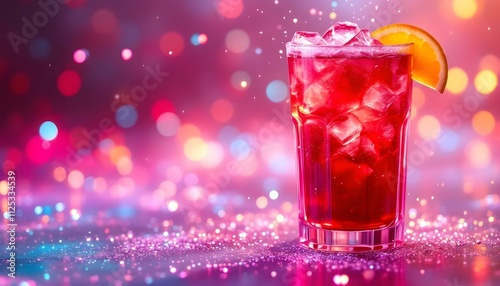 Refreshing Red Cocktail with Orange Slice in Glass