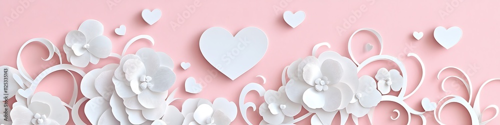 Sweetheart Paper Cut Art in White and Soft Pink on a Valentine's Day Card with Heart Motif Sweetheart Paper Cut Art in White and Soft Pink on a Valentine's Day Card with Heart Motif