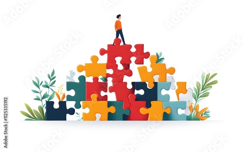 Build your way to success. Putting together a puzzle of success. Vector illustration design,


