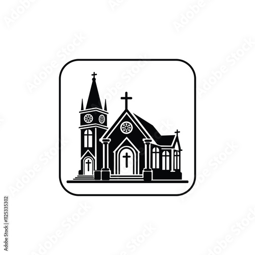 Church Silhouette Vector Icon Simple Design on White Background.