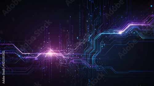 Blue and purple circuit technology background with glowing digital design