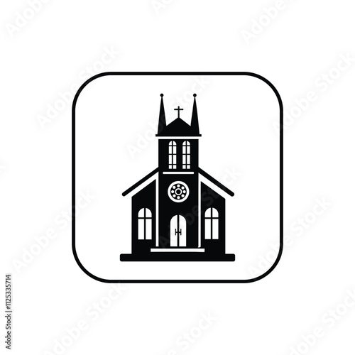 Church Silhouette Vector Icon Simple Design on White Background.