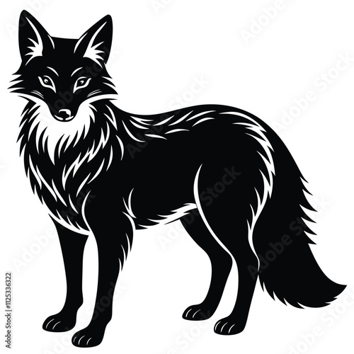 Black and white silhouette of standing fox vector illustration, nature inspired, perfect for wall art