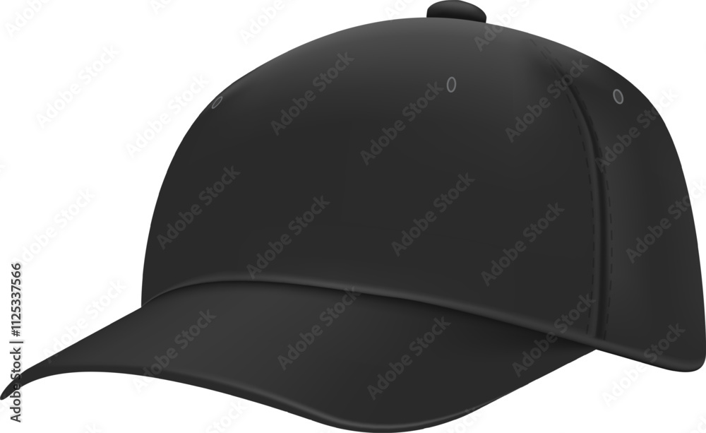 Black baseball cap positioned at a slight angle, revealing its side, ideal for mockups and displaying custom designs, logos, or branding elements in a clean, modern style Black baseball cap positioned at a slight angle, revealing its side, ideal for mockups and displaying custom designs, logos, or branding elements in a clean, modern style