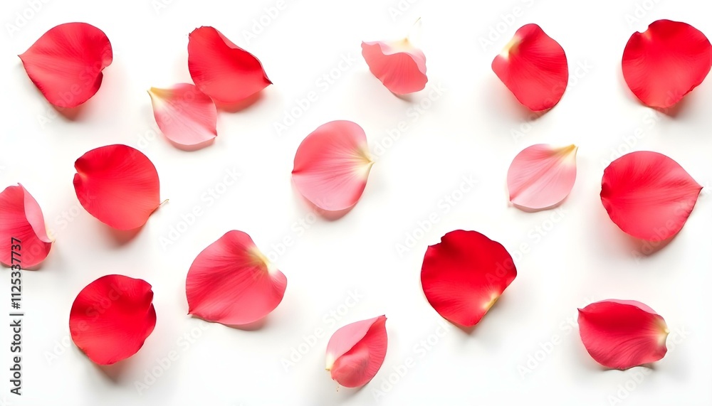 Isolated Large Format Red Rose Petals on a Smooth White Surface (Background) Isolated Large Format Red Rose Petals on a Smooth White Surface (Background)