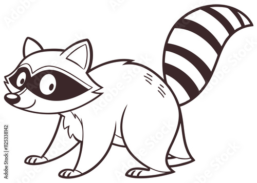 Cartoon raccoon vector illustration black and white cheerful style for kid's coloring book