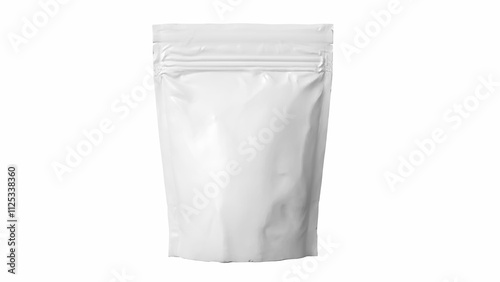 Branco em branco em branco folha alimentos doy pack stand up embalagem saco de bolsa com zíper, modelo de mockup em fundo branco isolado, ilustração 3d - Imagem em Alta Resolução photo