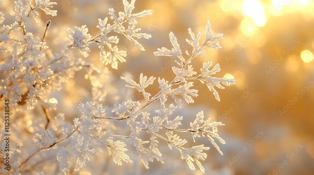 Frosty branches backlit by golden sunrise. Frosty branches backlit by golden sunrise.