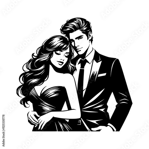 Romantic couple silhouette vector art isolated on a white background.