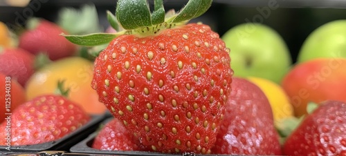 Close-up of a Juicy Strawberry Surrounded by Other Fruits