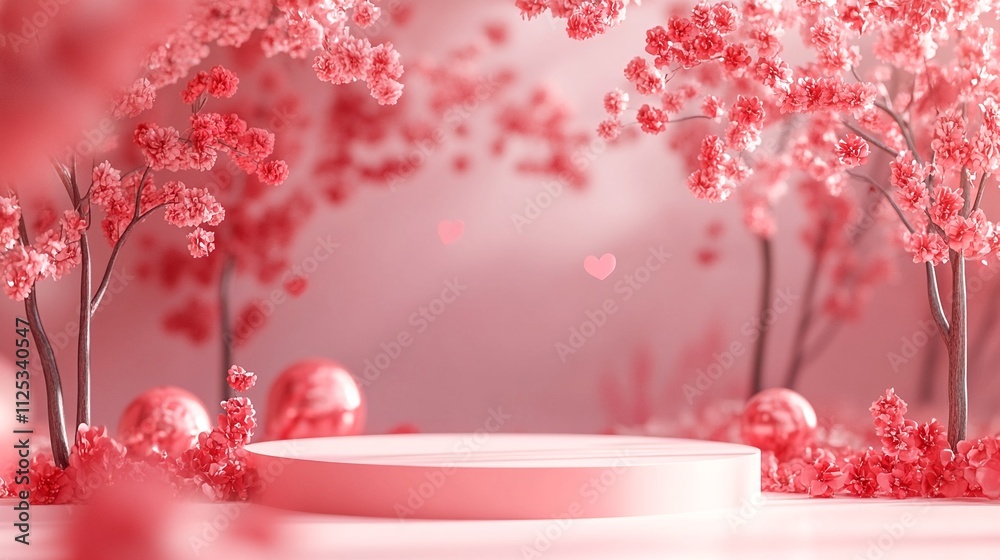 pink podium in valentines background with decorations. pink podium in valentines background with decorations.