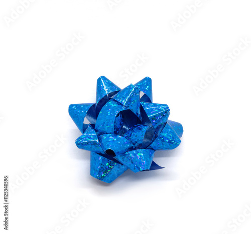 A shiny blue bow isolated on a white background.