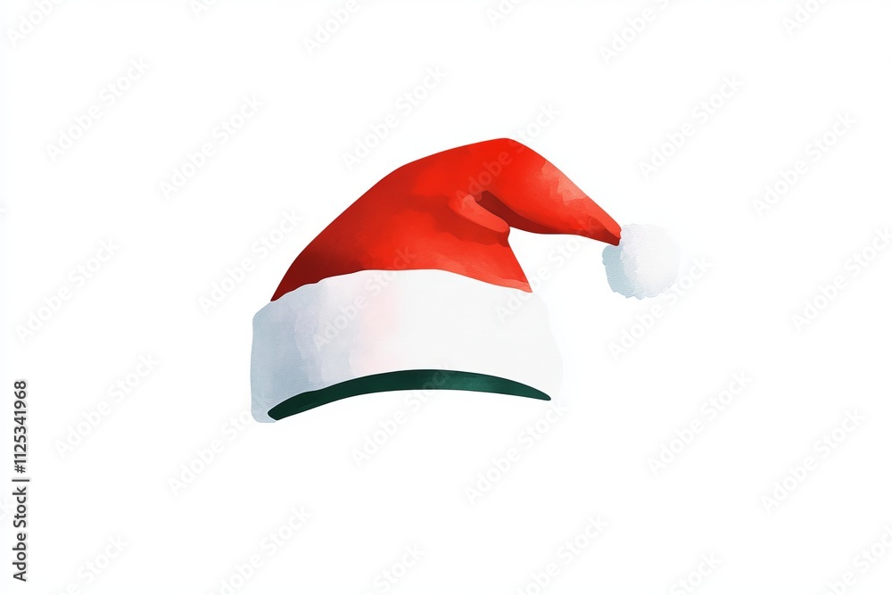 Red and white Christmas hat standing alone. It's a cartoon drawing. Red and white Christmas hat standing alone. It's a cartoon drawing.