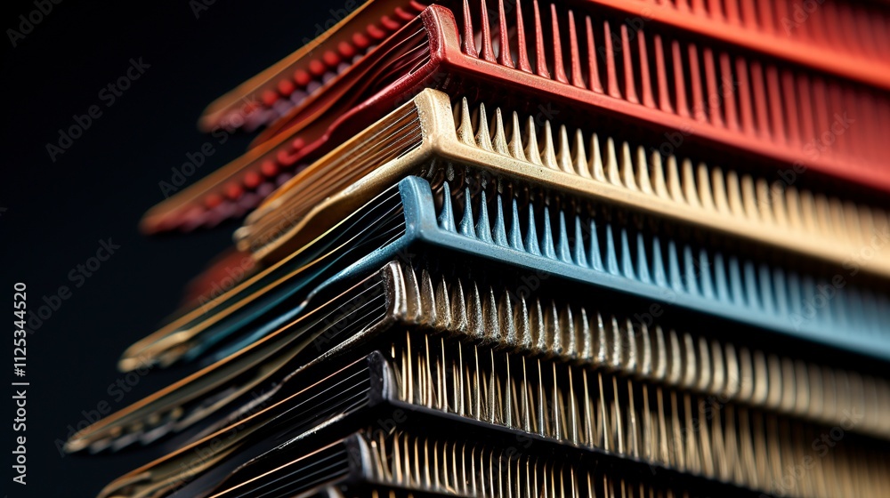 A photo of a stack of pet grooming dematting combs. A photo of a stack of pet grooming dematting combs.