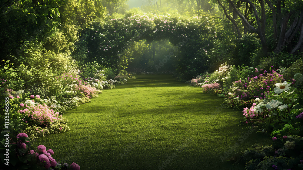 Obraz premium Lawns with green lawns surrounded by lush image. Lush. Illustration