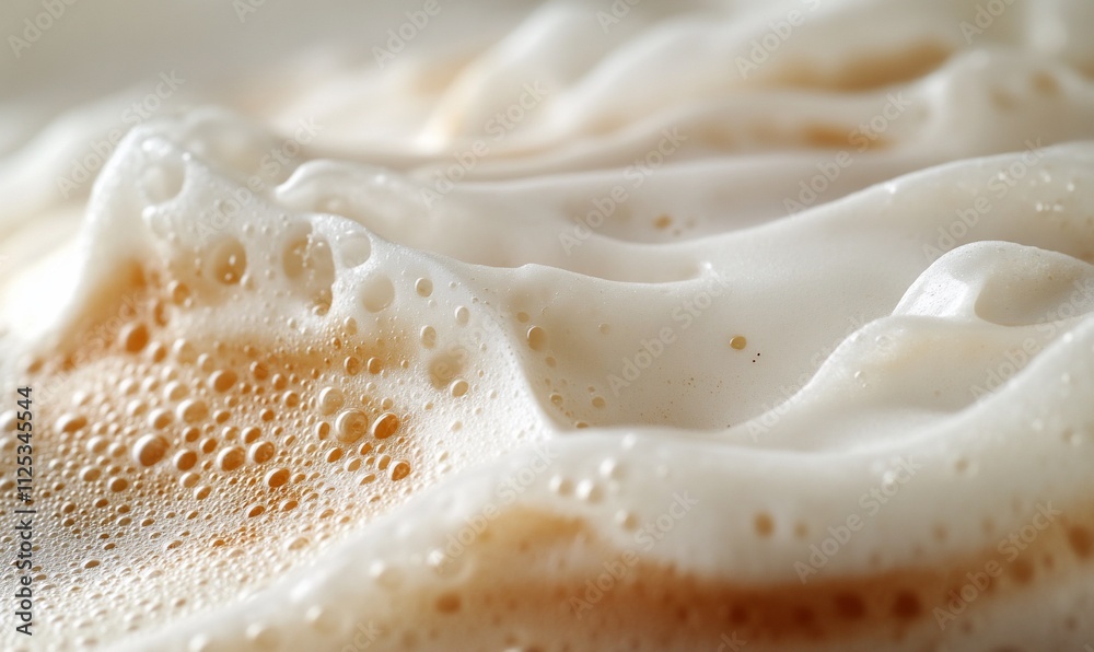 Close-up of creamy, frothy beverage foam with air bubbles. Close-up of creamy, frothy beverage foam with air bubbles.