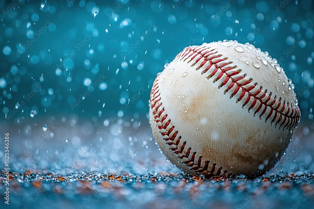 Leather baseball lying on blue background Leather baseball lying on blue background