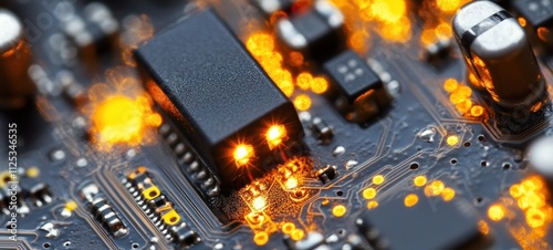 Illuminated Circuit Board: A Close-Up of Technological Marvel