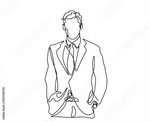 continuous line drawing of Successful business owners stand. businessman standing isolated over white background	