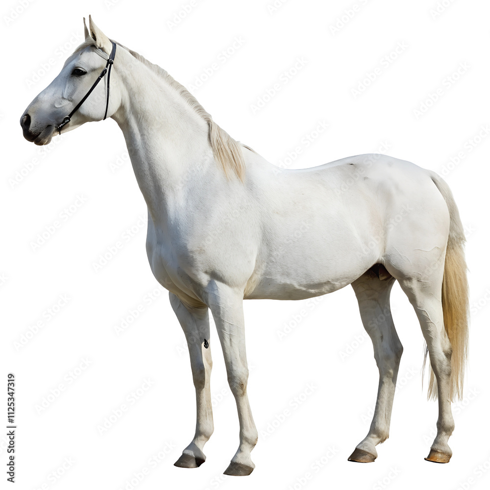 Fototapeta premium Majestic White Horse Standing in Profile isolated on transparent background cutout, Png, Cutout