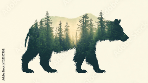 forest silhouette in the shape of a wild animals, wildlife and forest conservation concept. Beautiful design for wildlife preservation, environmental awareness. Nature concept. World wildlife day. photo