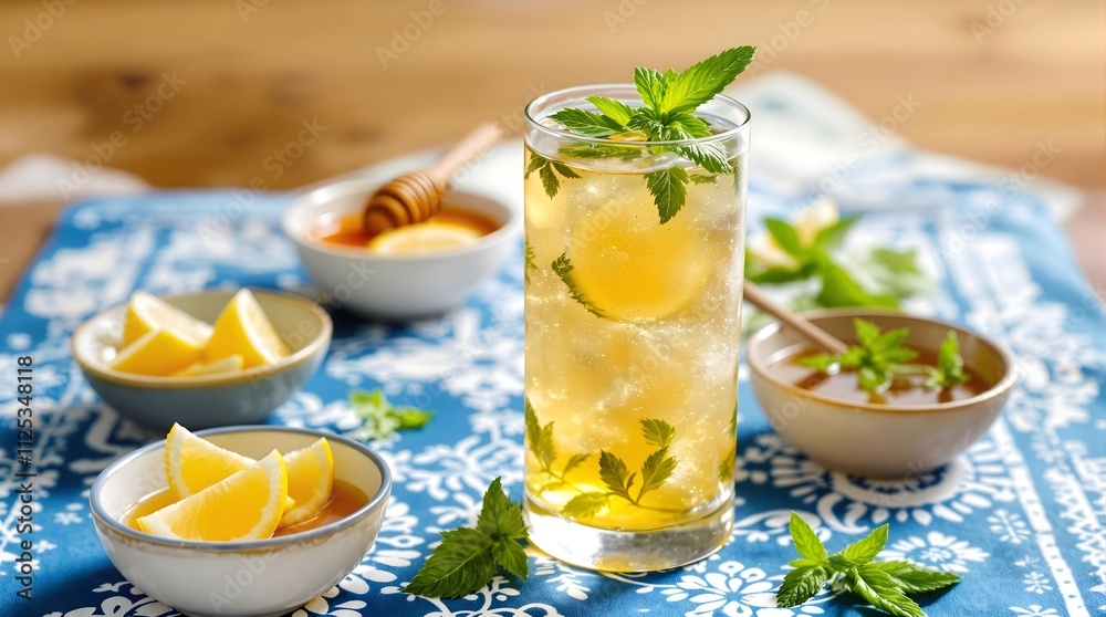 Sharbat-e Bal - Refreshing Honey Syrup Drink with Mint and Lemon (Turkmenistan Cuisine) Sharbat-e Bal - Refreshing Honey Syrup Drink with Mint and Lemon (Turkmenistan Cuisine)