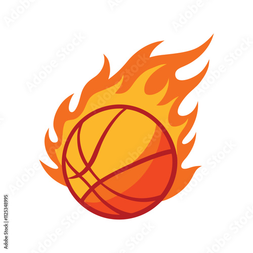 Dynamic Vector Illustration of Fiery Basketball with Flames, Intense Sports Action and Energy photo