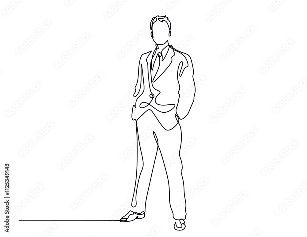 continuous line drawing of Successful business owners stand. businessman standing isolated over white background continuous line drawing of Successful business owners stand. businessman standing isolated over white background