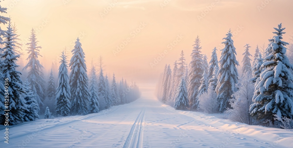 Winter Wonderland: A serene and ethereal winter landscape unfolds, with a snowy path winding through a breathtaking forest of snow-laden pine trees. Winter Wonderland: A serene and ethereal winter landscape unfolds, with a snowy path winding through a breathtaking forest of snow-laden pine trees.