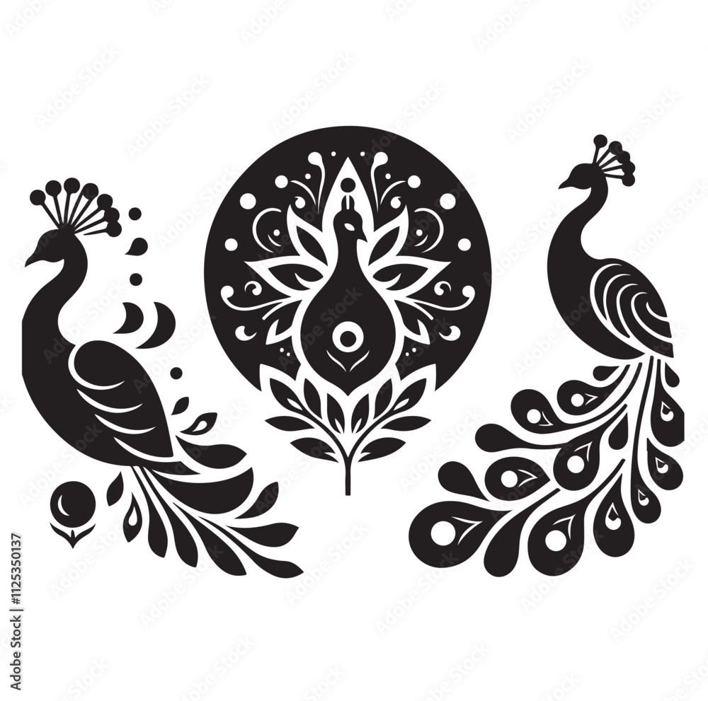 Obraz premium peacock set silhouette vector illustration