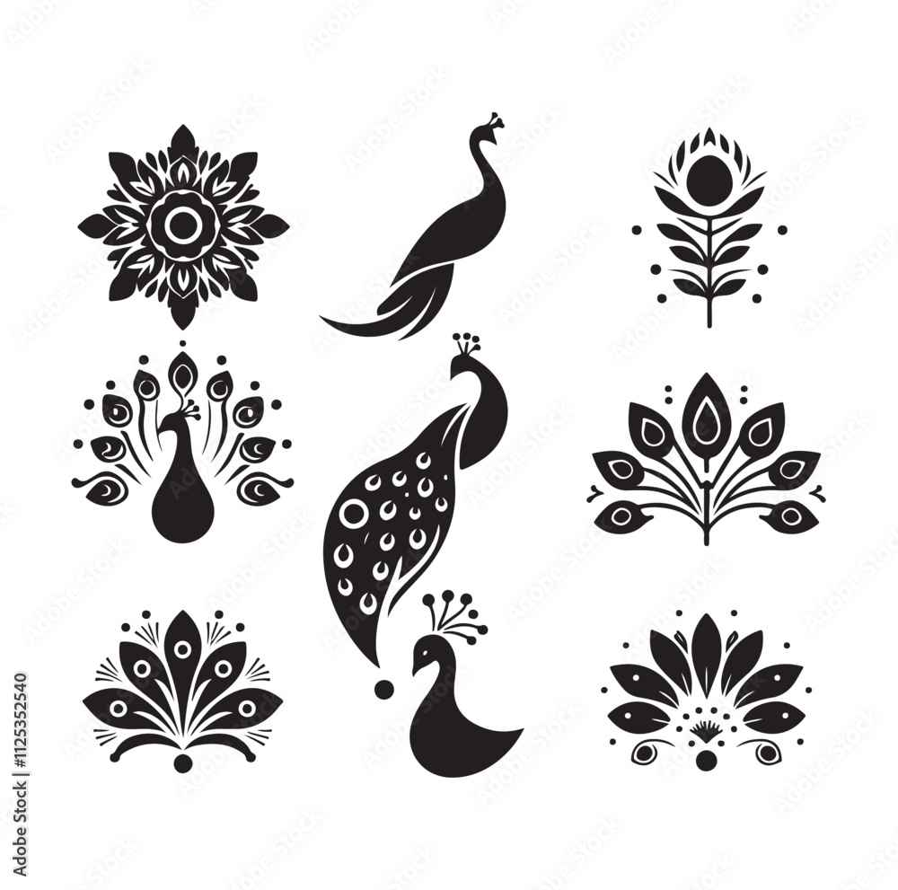 Obraz premium peacock set silhouette vector illustration