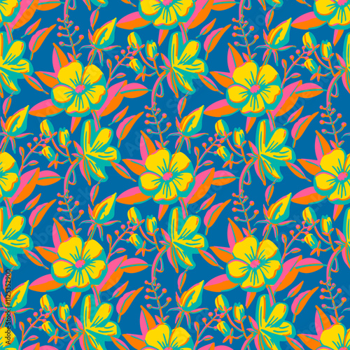 Seamless pattern with flowers in doodle style. Vector illustration.