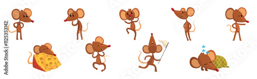 Funny Mouse Little Animal Character Engaged in Different Activity Vector Set