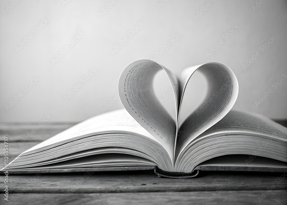 open book on table on isolated background , empty white pages of heart shaped book open book on table on isolated background , empty white pages of heart shaped book