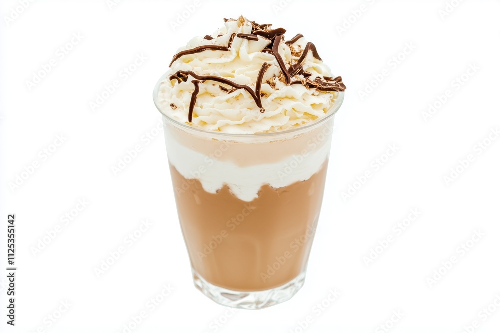 Cocktail of mocha mousse colored in transparent glass on white background Cocktail of mocha mousse colored in transparent glass on white background