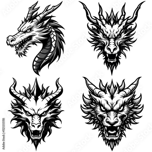 Dragon head silhouette Logo Design Vector Illustration set