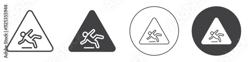 Wet floor caution sign icon Simple outline vector logo