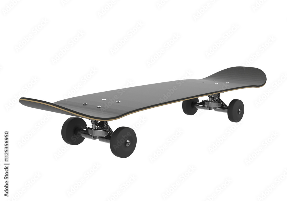 Black skateboard isolated on white background 3d illustration
