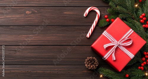 A Christmas holiday composition on a white wooden background featuring the letter C.