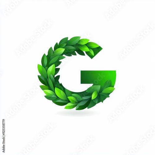 Eco-friendly logo design of the letter G surrounded by leaves. photo