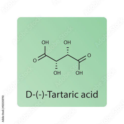 D-(-)-Tartaric acid skeletal structure diagram. compound molecule scientific illustration.