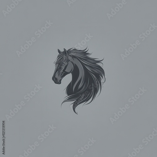 Elegant black horse head profile illustration. photo